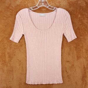 LAPOINTE Womens Top Small Pink Pullover Short Sleeve Ribbed Stretch Knit